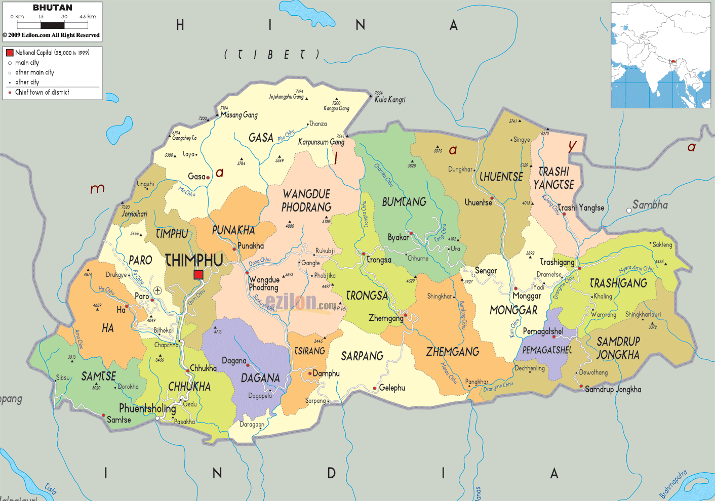 siyasi haritasi Bhutan